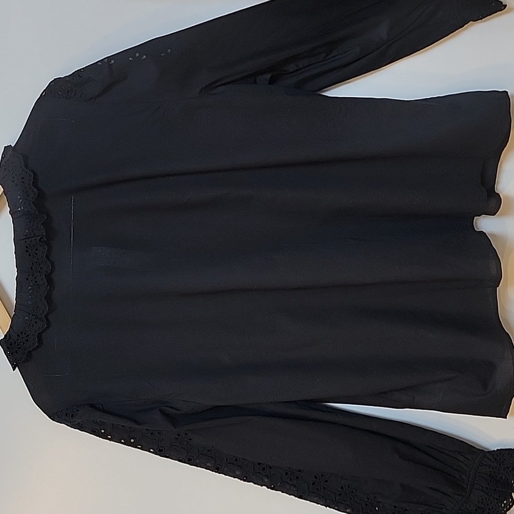 J. Crew Black Eyelet Lace-Trim Button Front Blouse - Picture 10 of 12